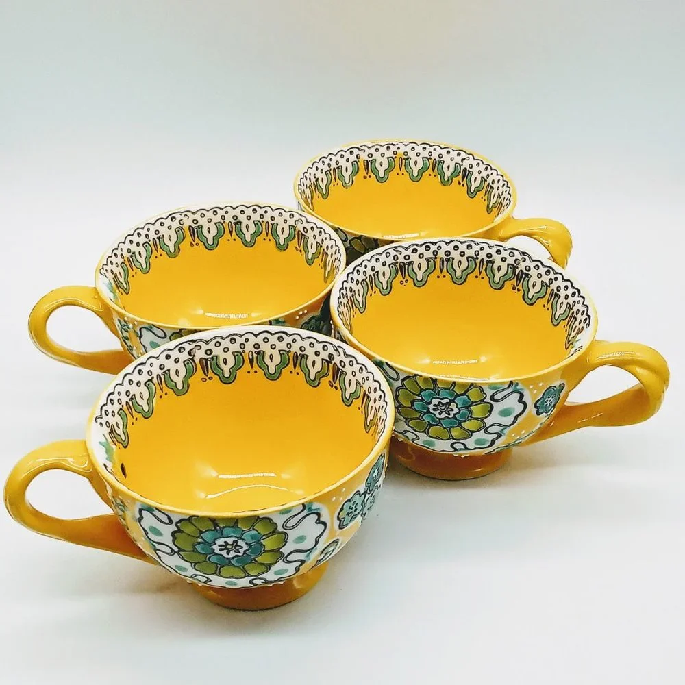 Set of 2 Anthropologie Elka Ayaka Yellow Ceramic Footed Mugs NWOT - Picture 5 of 8